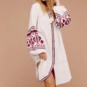 Free People In the Clear Embroidered Shirtdress white/pink